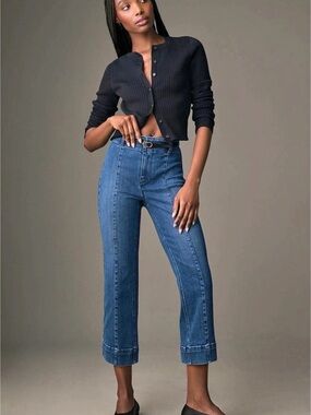 Anthropologie Pilcro Slim 70s High-Rise Crop Flare Blue Jeans,size 28